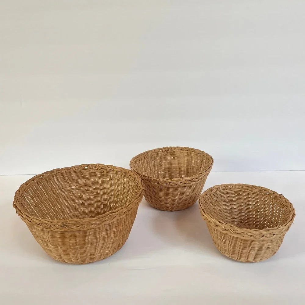 Vintage Wicker Nesting Baskets with Lids Set of 3 Natural Rattan Storage